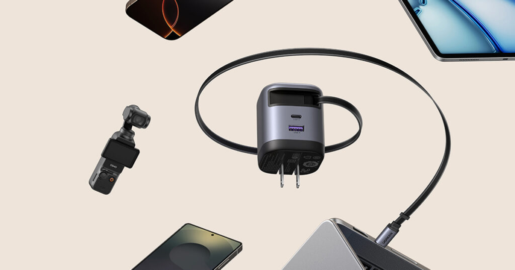 UGREEN 【当社最小の巻き取り式充電器】45W 巻き取り式 急速充電器 3ポート USB-Cケーブル付き